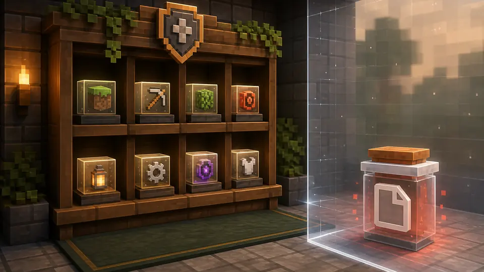 Concept illustration of searching a managed Minecraft mod library for Verity